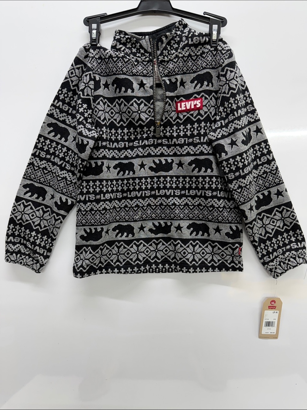 Levi's Kids Black & Gray Bear Pattern Half-Zip Hoodie